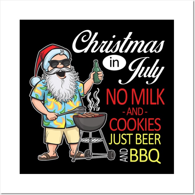 Beer And BBQ Christmas In July Santa Claus Summer Christmas Wall Art by brandysarahch